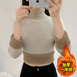 Sweater Female 2023 Thick One Velvet Bottom Shirt With Slim Long Sleeve Soft Waxy Knit Top-Outfit