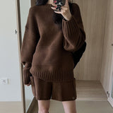 Fongt Korea Dongdaemun 2024 New Autumn Dress Lazy Wind Solid Color Collar Loose Collar Sweater Pocket Knitted