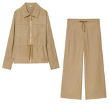 Fongt Homemade New Women's Clothing Adjustable Waist Pocket Coat Wide Leg Trousers