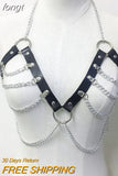 Faux Leather Hollow Out Crop Top Women Link Chain Long Tassel Tank Tops Stage Performance Costume Party Rave Festival