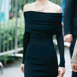 Fongt Autumn Women's Liu Wen With A Sexy Shoulder French Temperament Slim