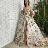 Fongt Spring And Summer New Women's Dress A Word Shoulder Open Fork Embroidery Temperament Mesh