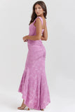 Purple Lace Floral Frill Corset Maxi Dress-Outfit