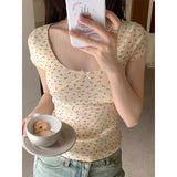 Bow Floral Print Short Sleeve Tee-Outfit