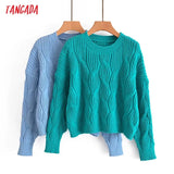 Women 2021 Fashion Twist Crop Knitted Sweater Jumper O Neck Female Elegant Oversize Pullovers Chic Tops