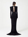 Exploding Black Long-Sleeved Hollow V-Neck Cross Dress Metal Fishtail Elegant