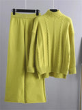 Knitted Sets Tracksuit Women Two Piece Set Split Half Turtleneck Sweater and Wide Leg Pants 2 Piece Sets Womens Outfits-Outfit