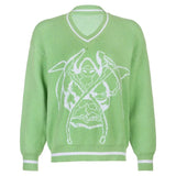 Pattern Sweaters Women Oversized Pullovers Harajuku Aesthetic Streetwear Jumper Korean Knitwear Autumn Preppy Style