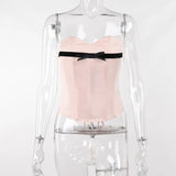 Breast-Wiping, Bow Tie, Waist Vest, Ins Summer Style, Hot Girl Pink Blouse.-Outfit