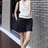 Fongt Tiansi Linen Tibetan Blue Cool Design Small Gentle Polo Collar Sleeveless Vest Topess Female Summer