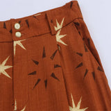 Fongt New Women's Sun-Print Linen-Blend Vest Blouse Wide-Legged Trousers Set