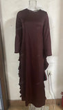 Fongt Solid Color Round Collar Lotus Leaf Long Temperament Dress In Autumn 2025