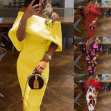 Fongt New Women's Diagonal Shoulder Print Sexy Bag Buttock Skirt Slim Temperament Dress