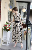 Fongt Light Luxury Retro Sleeveless V-Neck Print Dress Women's Summer Waists Thin Temperament Elegant Famous Dress