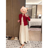 Fongt Chinese Style New Year Red Buckle Sweater Coat Women Autumn And Winter Winter High-End Feeling Super Good-Looking Knitted Open Shirt