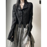 Irregular Striped Long Sleeve Button Down Blouse-Outfit