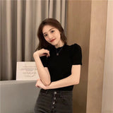 Fongt Short-Sleeved T-Shirt For Women's Summer 2023 New Knitted Bottom Shirt With Bubble Sleeves Short
