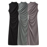 New Wrinkle Decorated Slim Long Midi Dress 3152200-Outfit