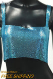 Metallic Sequin Party Crop Top y2k Fashion Solid Backless Straps Camisole Cropped Top for Women Rave