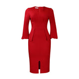 Fongt Women's V-Neck Bubble Bubble Sleeve Open Fork Dress Office Pencil Dress African Dress