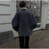 Denim Sherpa Turn Down Jacket-Outfit