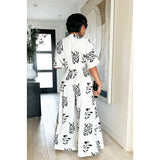Temperament Women's Fashion Jumpsuit Printed Loose Shoulder Drape Wide Leg Trousers Printed Jumpsuit-Outfit