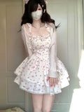 Sweet Kawaii Dress Women Vintage Sleeveless Elegant Cute Mini Dress Female Print Korean Fashion Strap Dress 2023 Summer