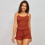 Fongt Two-Piece Pajamas Women's Suit Solid Color Striped Home Suit-Outfit