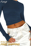 Women T-shirt Crop Tops Harajuku Spring Fall Clothes Long Sleeve Crew Neck Solid Slim Ladies Top Thumb Holes for Daily