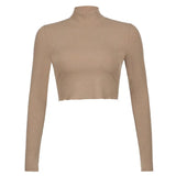 Stretch Rib Solid Color Long-Sleeved T-Shirt-Outfit
