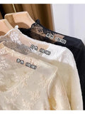 Fongt Soft Does Not Tie High Quality Small Flowers Inside The Gauze Jacket Female Summer Slim Wood Ear Perspective Lace Bottom Upper Garment-Outfit