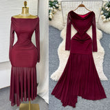 Fongt Simple Wind Bumpy Striped Knitted Sister Set With Long-Sleeved Sweater + High Waist Long Body Skirt Winter