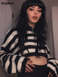 Dark Vintage Striped Gothic Sweaters Punk Oversize Long Sleeve Women Crop Pullovers Alt Clothes Fashion Autumn