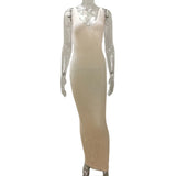 Fongt Summer In Women's New Hollow Perspective Sling Knitted V-Neckless Sleeveless Long Dress