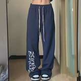 Navy Blue Printed Baggy Sweatpants-Outfit