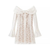 Fongt Women's Clothing Explosion Fashion Elegant Sexy One-Word Shoulder Lace Dress
