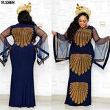 African Dresses For Women Dashiki Mesh Ruffle Sleeve Robe African Dress Africa Clothes Super Elastic Diamonds Party Maxi