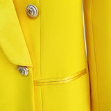 QUALITY Newest 2023 Designer Long Blazer Lion Buttons Double Breasted Satin Shawl Collar Blazer Dress Fluorescent