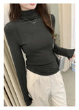 High-Collar Slim Long-Sleeved T-Shirt Female Chunqiu New Style Slim Undershirt With Chic