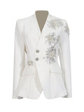 Fongt Show Suit 2025 Autumn New Fashion V Lead Heavy Industry Design Diamond Decoration Blazer Suit Coat Woman