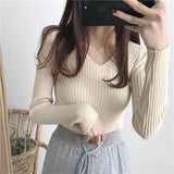 Fongt Knitted Shirt 2025 Autumn New Bottoming Shirt Slim Slim Solid Color Sweater Long Sleeves With A Short