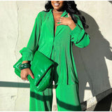 Sexy Solid Suit Two Pieces Outfits Office Lady Long Sleeve Lapel Jacket Coat Suit 2022 Women Casual Wide Leg Trousers