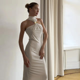 Fongt Spring-Summer Explosion Women's Metal Buckle Long Dress Dress
