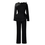 Fongt New Long-Sleeved Temperament Mesh Splicing Nail Beads Thin Banquet Large-Size Jumpsuit