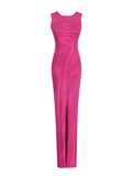Fongt 2025 New Round-Neck Elastic Body Abstract Cuffless Knitted Long Dress Women Tight-Up