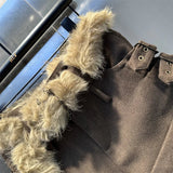 Brown Fur Belt Low Waist Shorts-Outfit