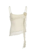 Irregular Ruffle Splice Flower Decor Mesh Cami Top-Outfit