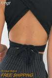 Women Y2K Lace Up Backless Tank Top Solid Knitted T-shirts Tops Sexy Crop Top Night Club Outfits 2023 Streetwear Basic