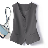 Fongt V-Neck Small Suit Vest Women With Retro Short Folded Oversleeping Vest Sleeveless Shoulder Coat