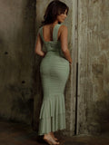 Pleated Mermaid Dress Women V Neck Hollow Out Bodycon Long Summer Dress Luxury Party Evening Porm Dresses for Women